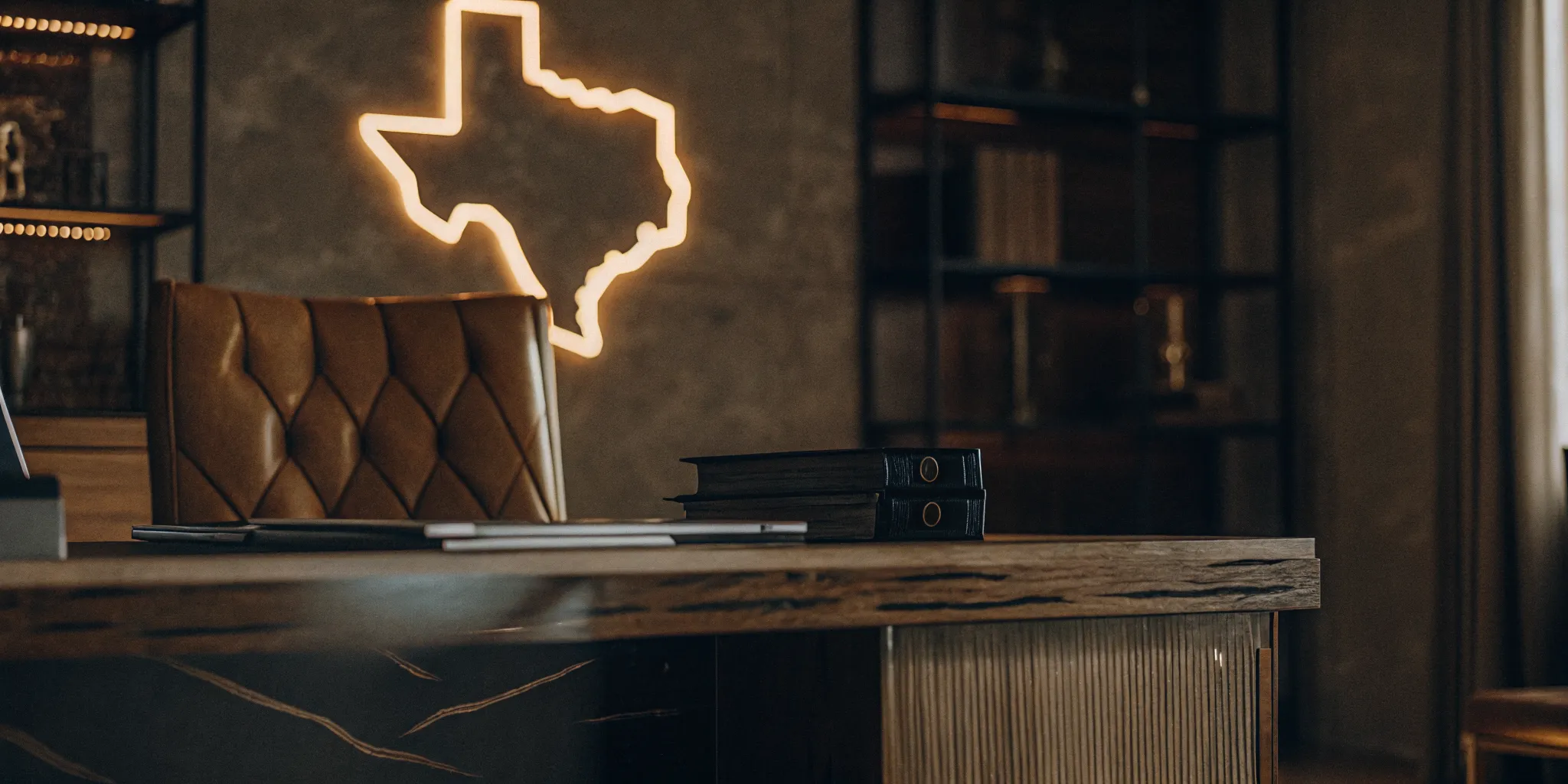 A Texas home with mortgage document folders on an office desk