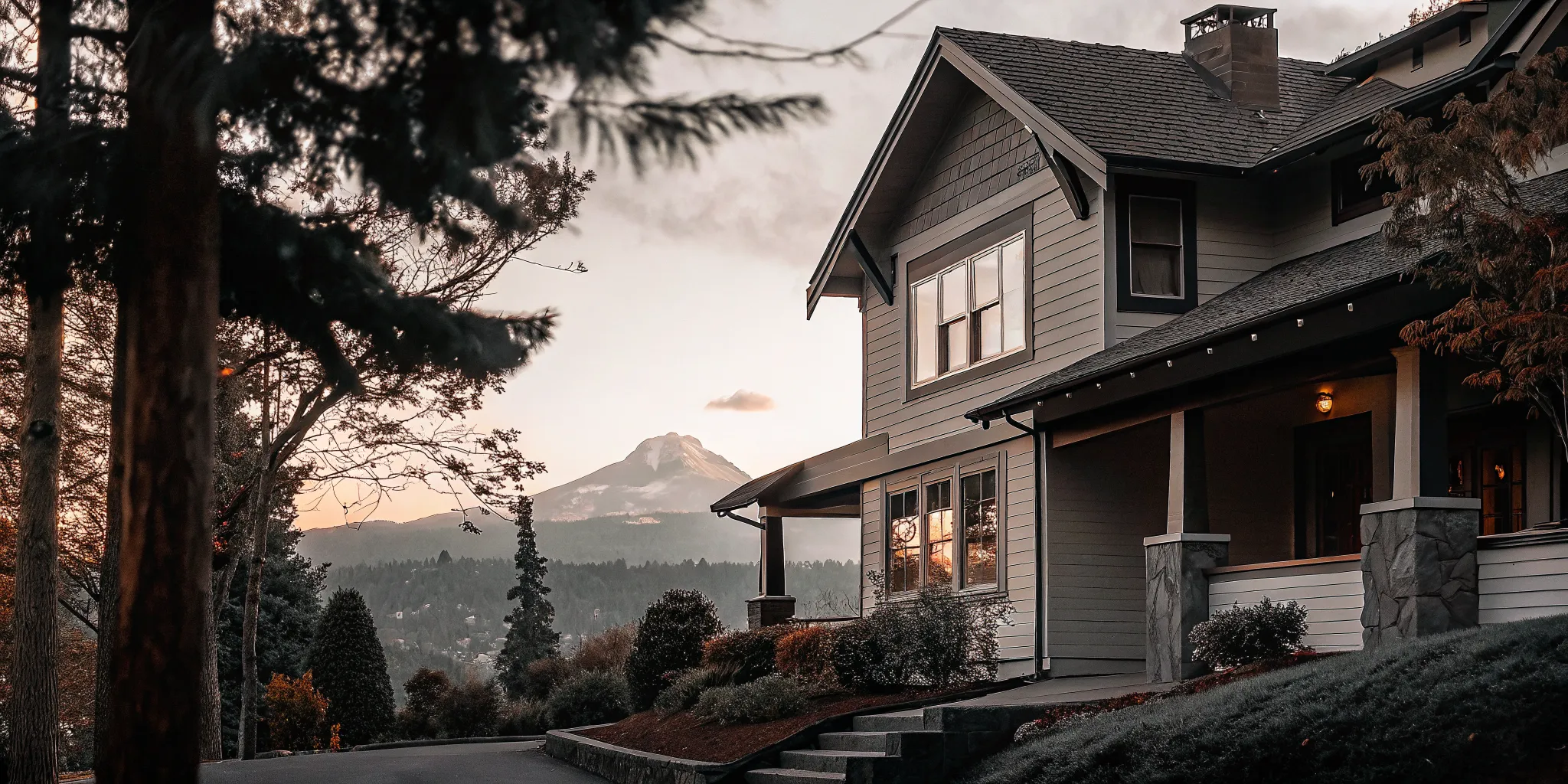 A beautiful Oregon craftsman-style home with Mount Hood visible in the distance, welcoming Oregon veterans to homeownership.