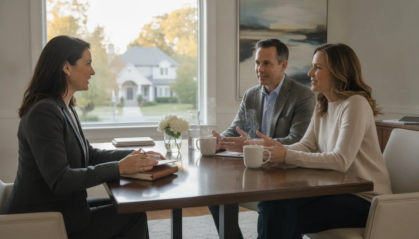 Loan officer discussing refinance options with a couple