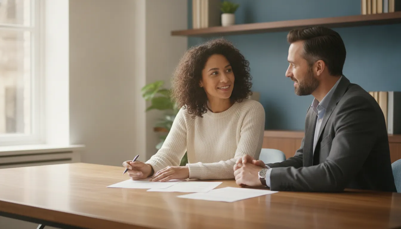 Homeowner discussing refinancing with bad credit with a mortgage loan officer