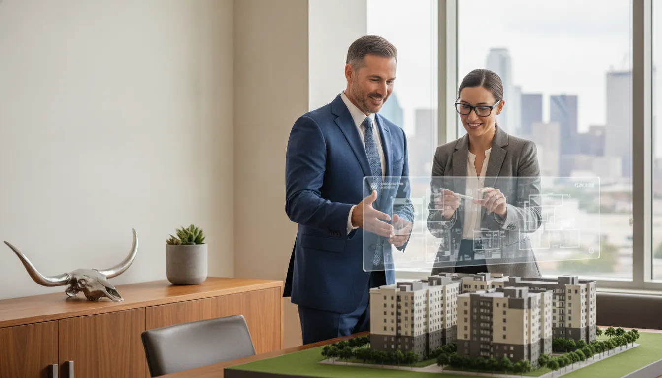 Dallas-area real estate investor discussing rental property financing with a mortgage loan officer
