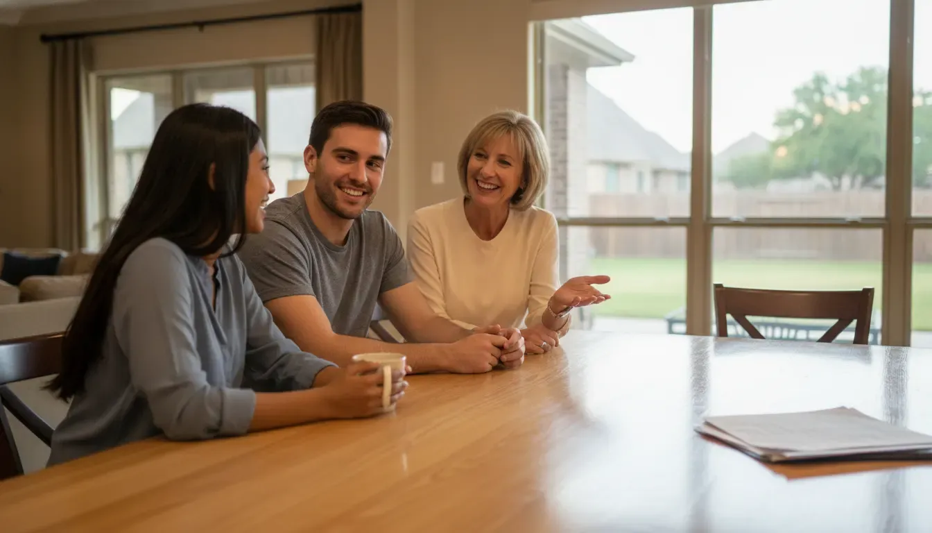 First-time homebuyers discussing down payment options with a mortgage loan officer