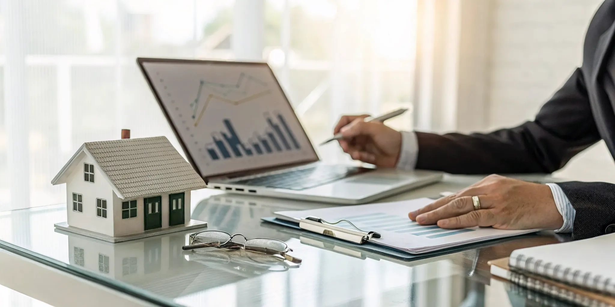 Mortgage refinance calculator on a laptop showing potential savings for a new home loan.