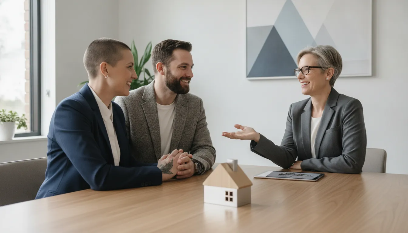 Married military couple speaking with a mortgage loan officer