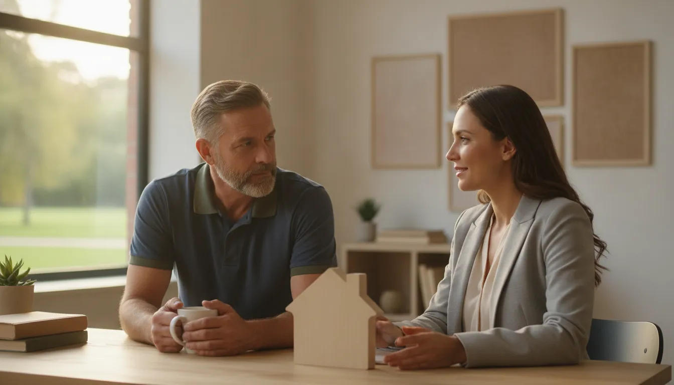 Veteran meeting with a mortgage loan officer about home financing recovery