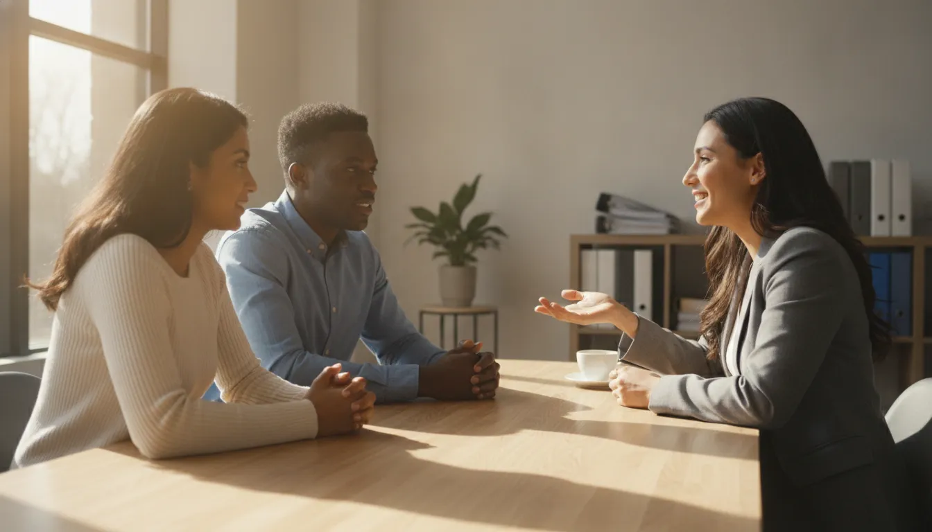 Mortgage professional discussing home financing with a couple